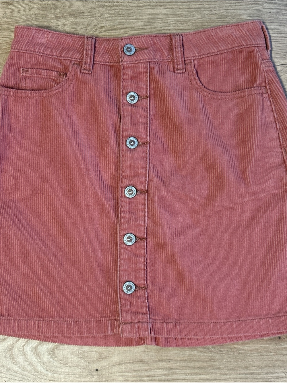Hollister Button-Front Corduroy Mini Skirt in Dusty Rose